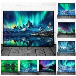 Iceland Aurora Borealis Landscape Poster Prints Canvas Painting Wall Art Northern Polar Lights Nature Home Decor