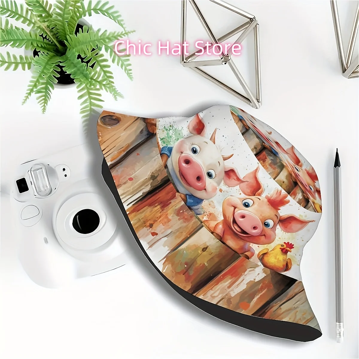In The Summer, a Collection of Adorable Creatures - Piglets, Calves, And Roosters A Printed Fisherman Hat That Is Perfect for Ev