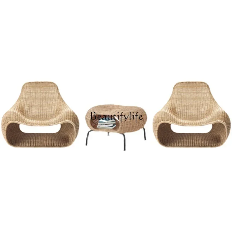 

lOutdoor indoor rattan chair Nordic simple rattan sofa hotel model room leisure