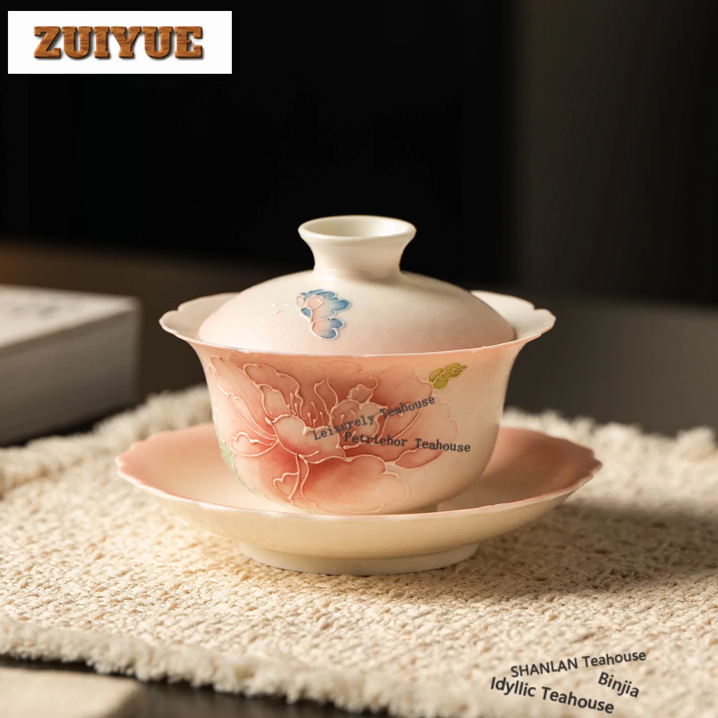 140ml Hand-painted Peony Gaiwan Luxury Tea Tureen Tea Bowl With Lid Kit Tea Maker Cover Bowl Kung Fu Tea Set Supplies Craft Gift