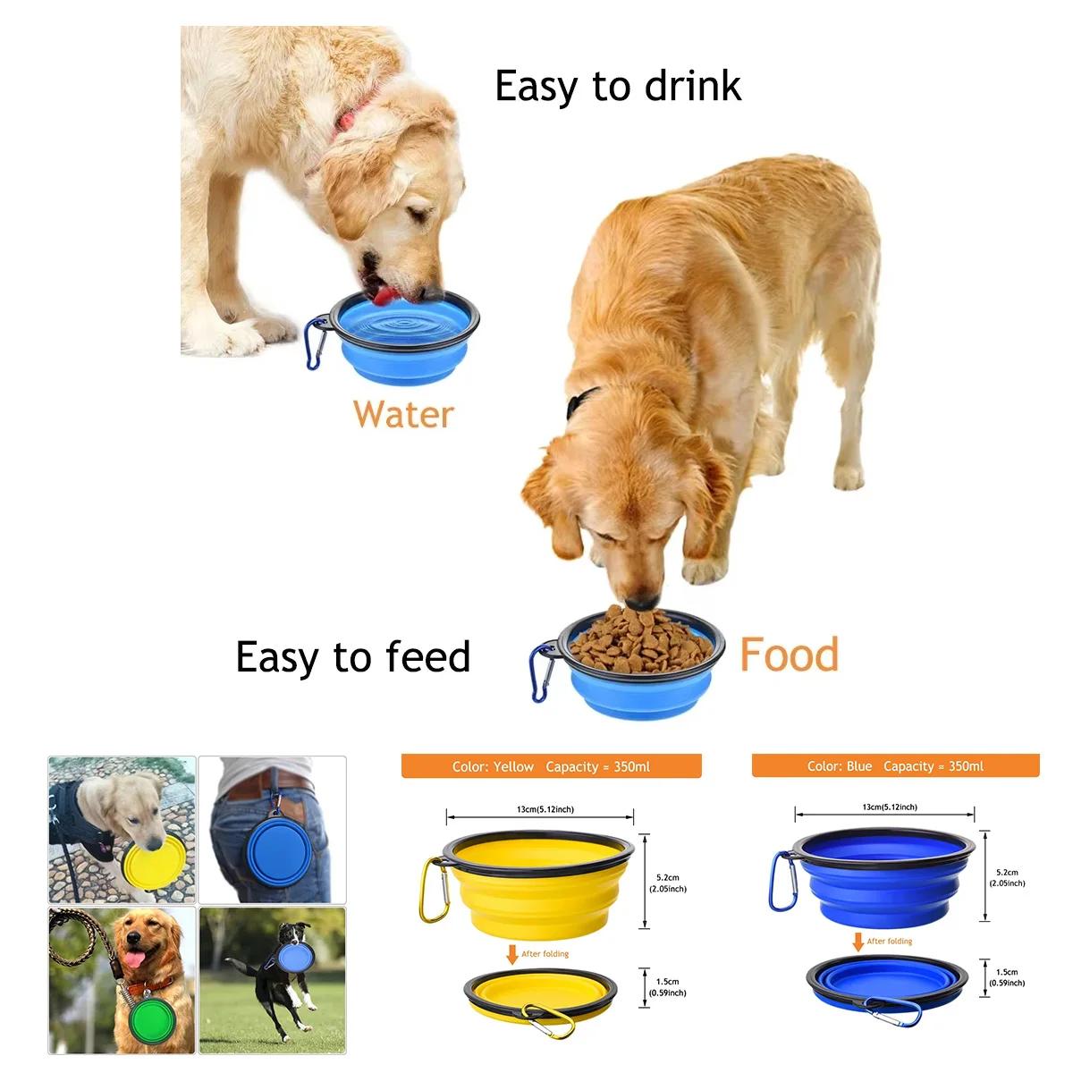 350MLPortable Silicone Pet Dogs Water Bowls Traveling Collapsible Camping Walking Outdoor Feeding Pets Folding Dish Bowl