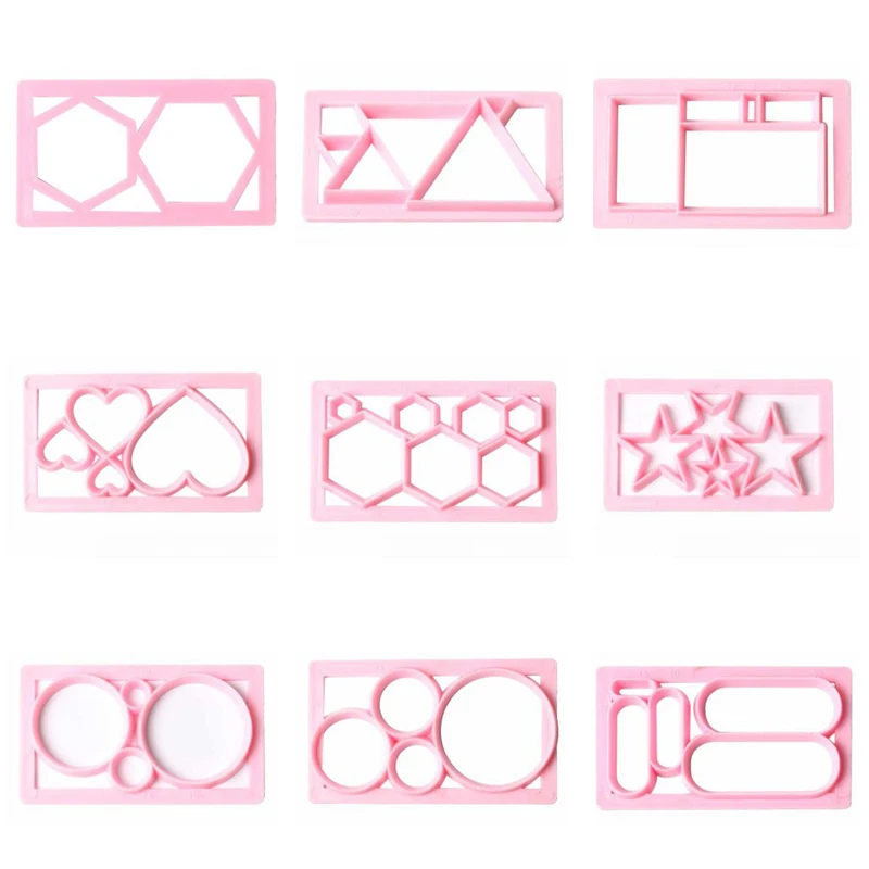 Heart Diamond Star Circle Cutter Plastic Biscuit Baking Fruit Knife Kitchen Cake Mold Tools Strips Embossing Printing