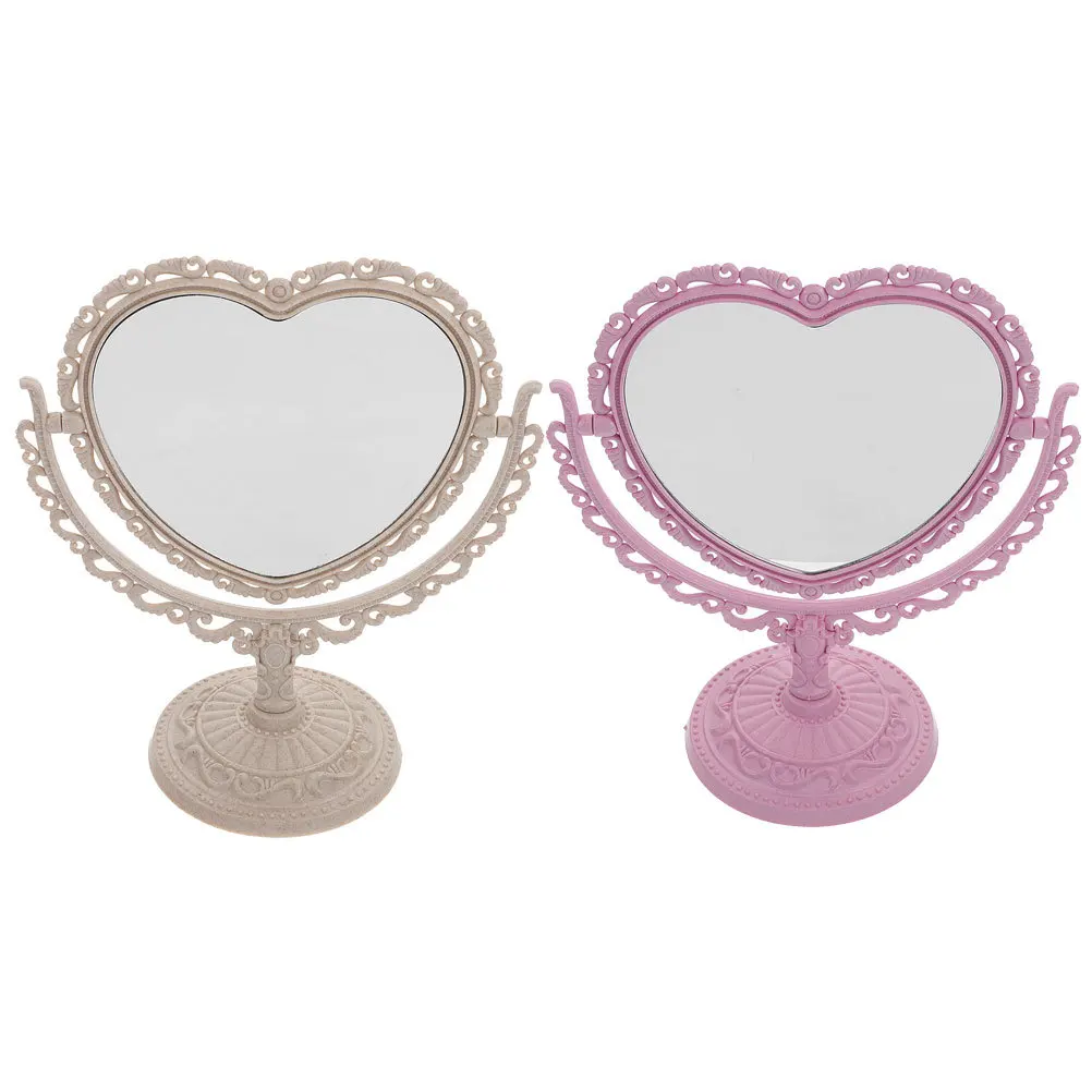 

2Pcs Heart Shaped Makeup Mirrors Vintage Rotatable Desktop Vanity Mirrors for Girls Bedroom Tabletop Decor