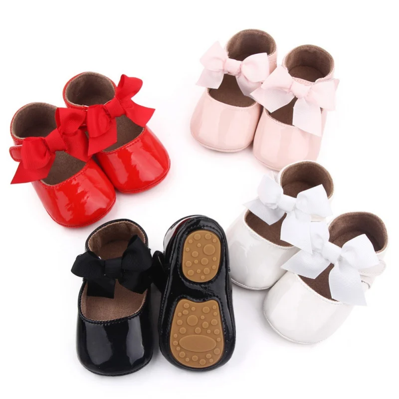 Primavera outono sapatos de bebê para meninas cor sólida bowknot sapatos de couro recém-nascido para festa de casamento aniversário da criança primeiros caminhantes