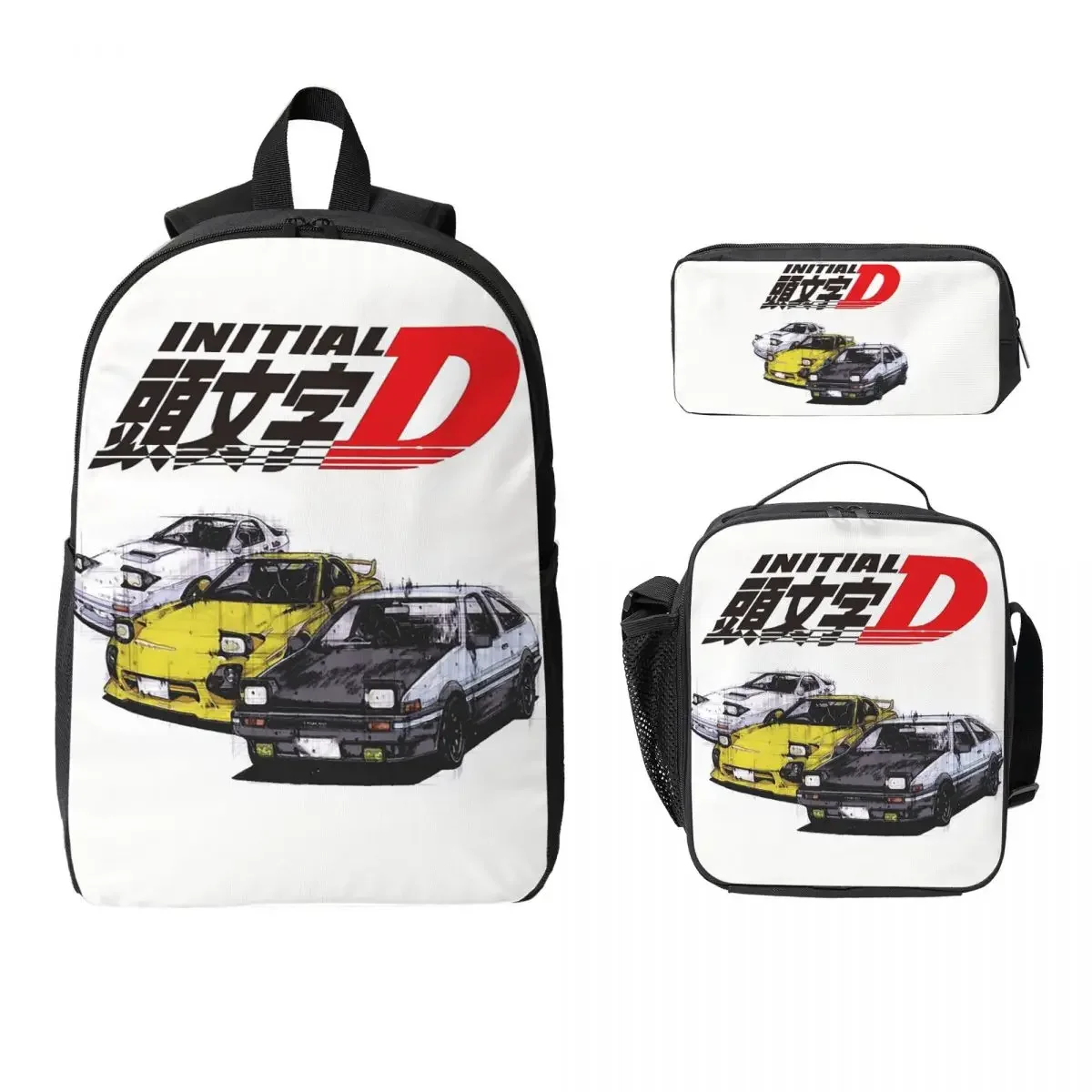 Initial D Neon Ae86 Backpack Student Boys Girls BookBag School Bag Laptop Shoulder Bags 3ps Insulated Lunch Bag Pencil Case