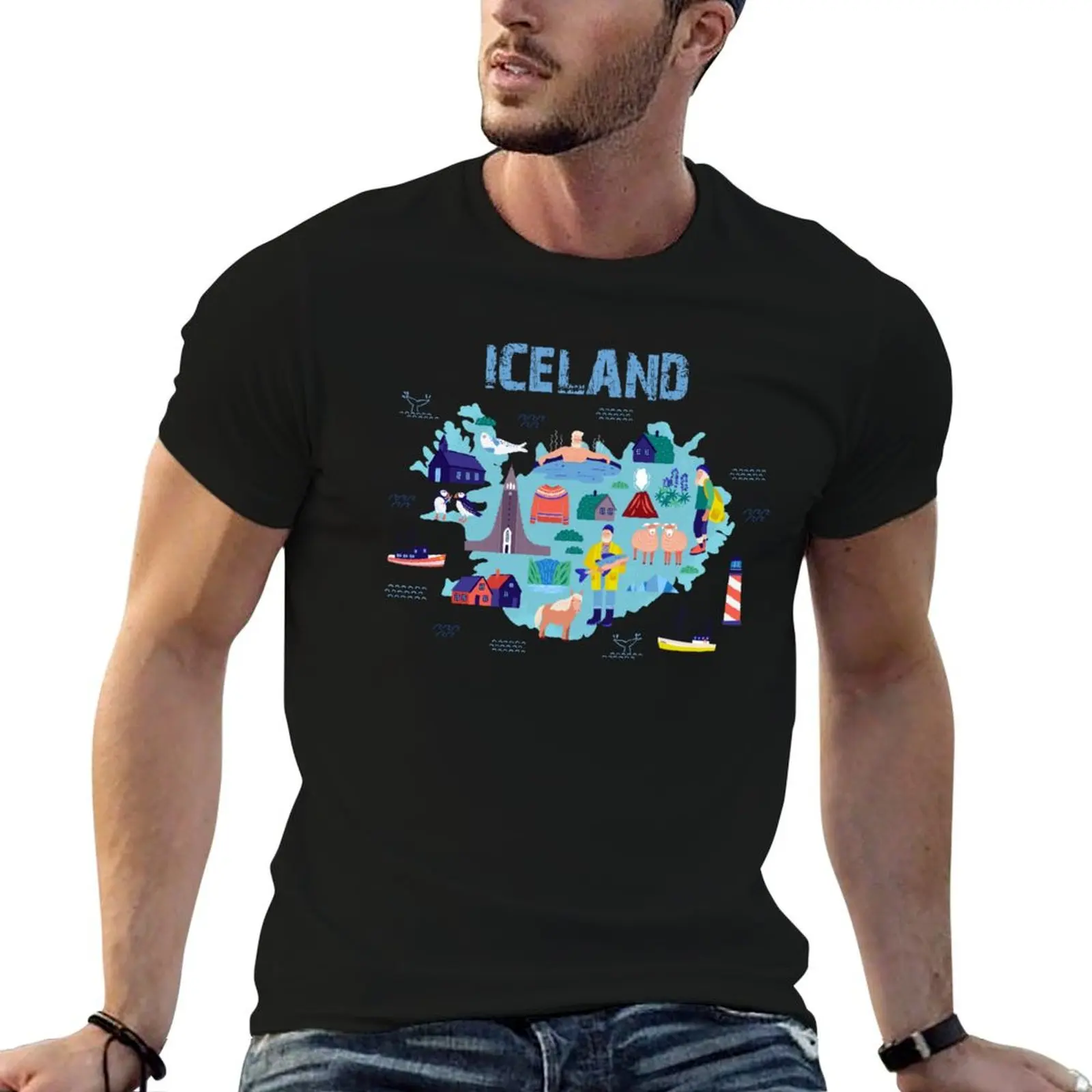 ICELAND map T-Shirt rapper graphic tees anime clothes mens designer t shirt
