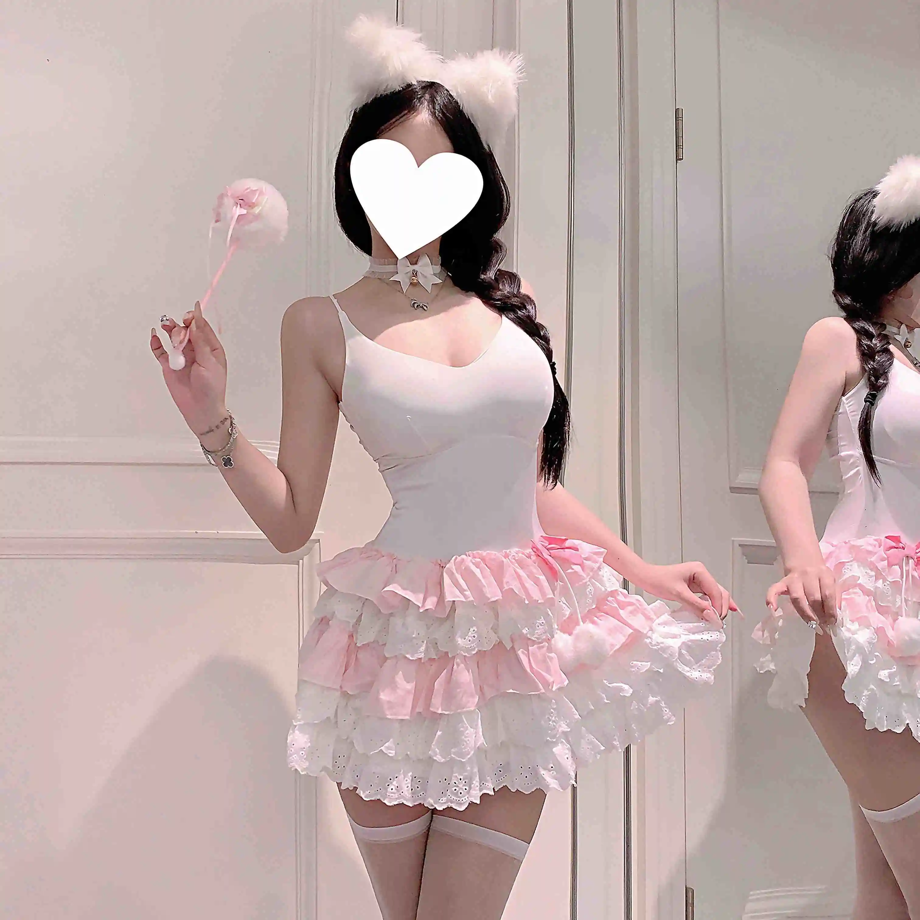 Trajes de falda con corsé y cuello Halter de encaje de espina de pescado para mujer, trajes de Lolita para mujer, conjunto de falda elegante de estilo Ballet Lolita