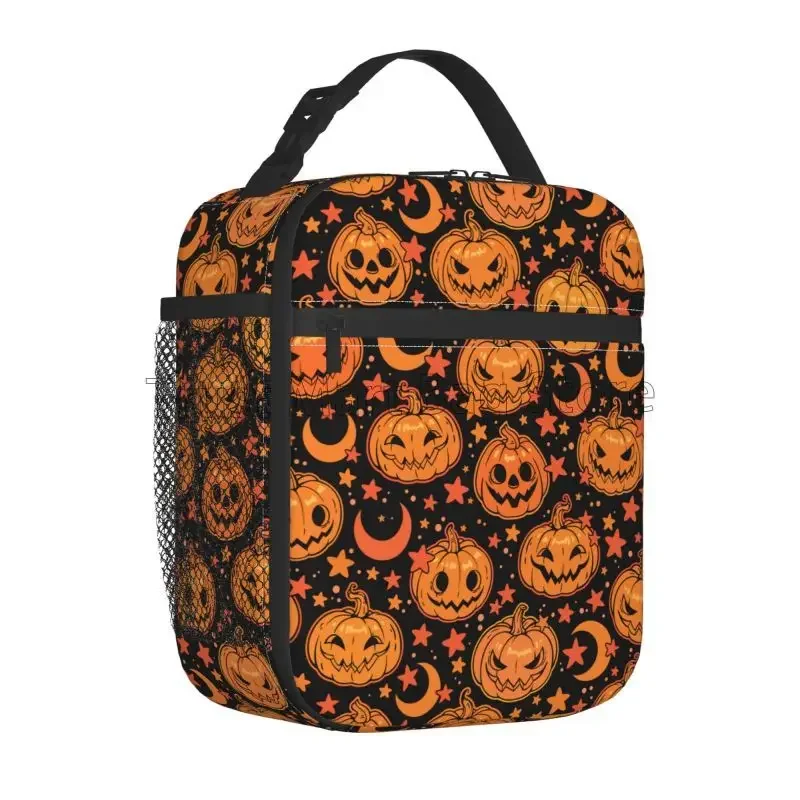 

Halloween Pumpkin Moon Stars Insulated Lunch Bag Resuable Thermal Lunch Box Portable Cooler Bento Bags for Picnic Beach Travel