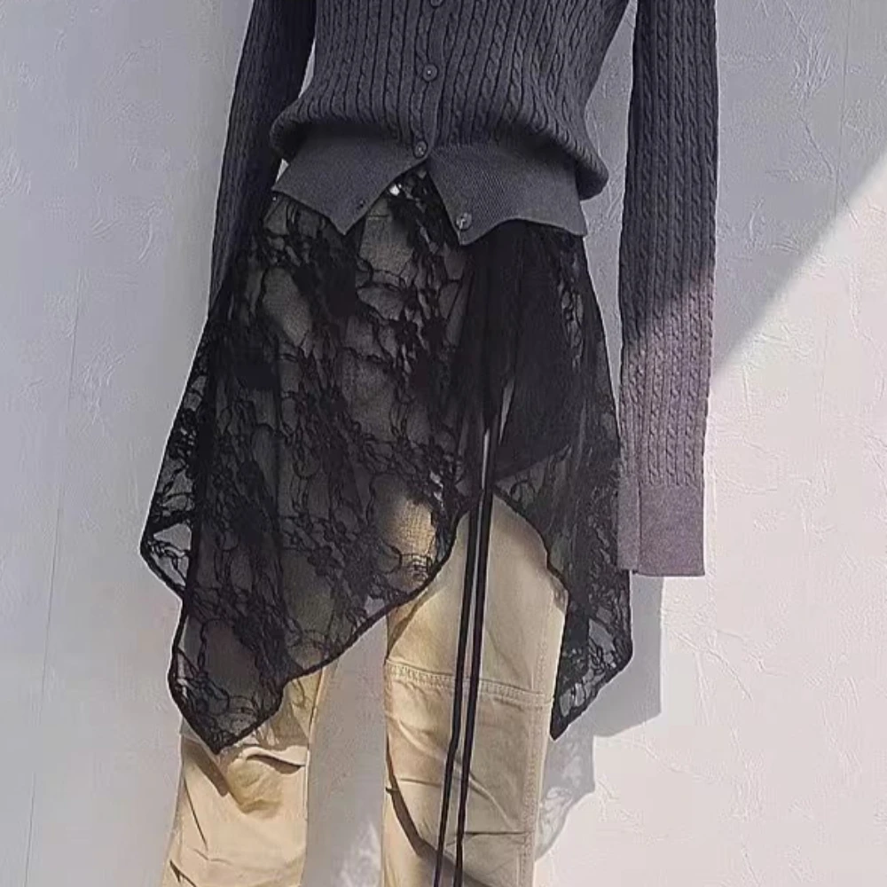 Women's Lace Apron Skirt INS Style Irregular Layered Wrap Skirt Spring Bandage Hip Covering Outer Skirt for Daily Wear