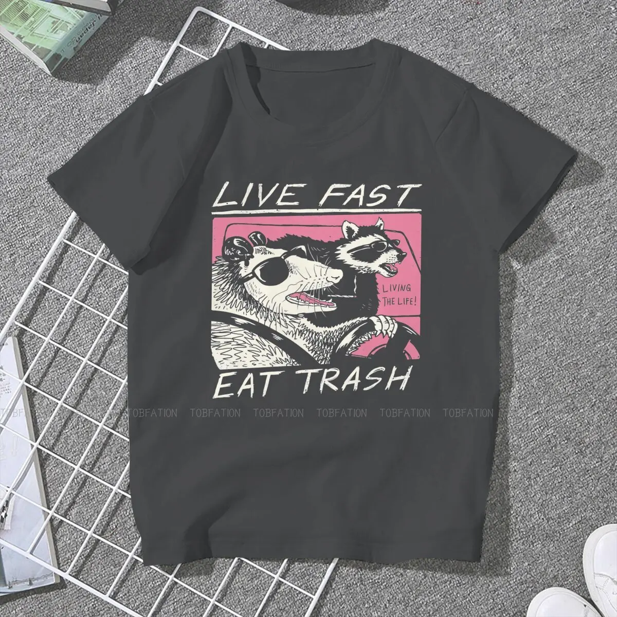 Racoon Animals Girls T Shirt Live Fast! Eat Trash Classic Female Tops Graphic Kawaii Tees Ladies 4XL Oversized Tshirt