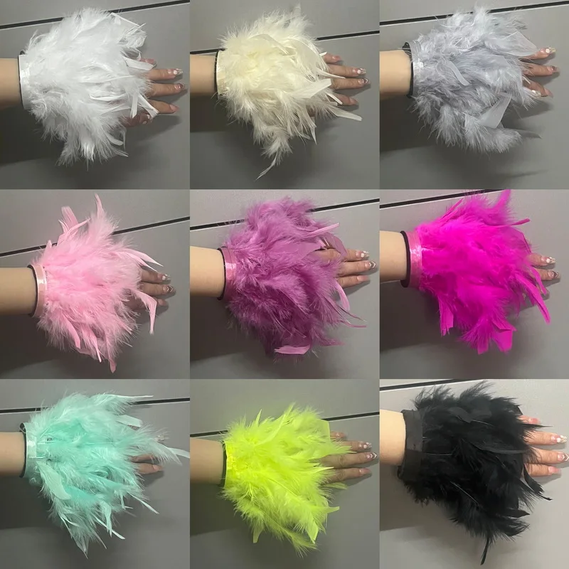 1/2 pz piuma Snap bracciale polsini del braccio del polso piume di struzzo scaldamuscoli maniche elegante polsino di pelliccia per le donne