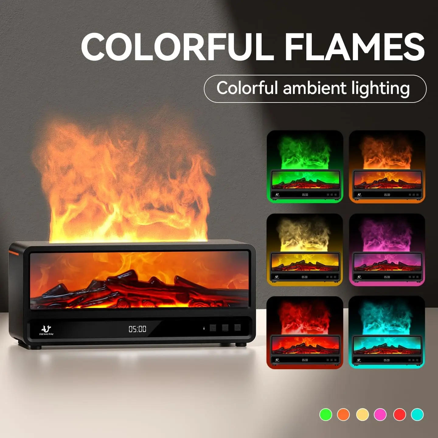 2026 New Upgrade Fireplace Flame Aroma Diffuser with 7 Color Changing Lights