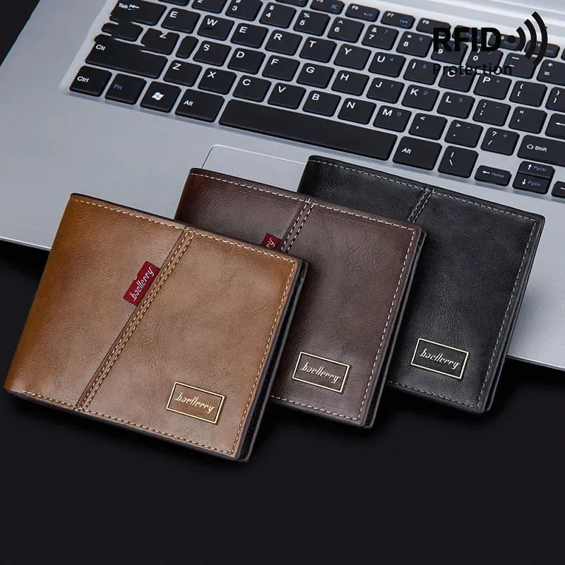 

2025 Men Business Wallet PU Leather Credit Card Holder Coin Purse High-Quality RFID Antimagnetic Vintage Short Wallets Holders