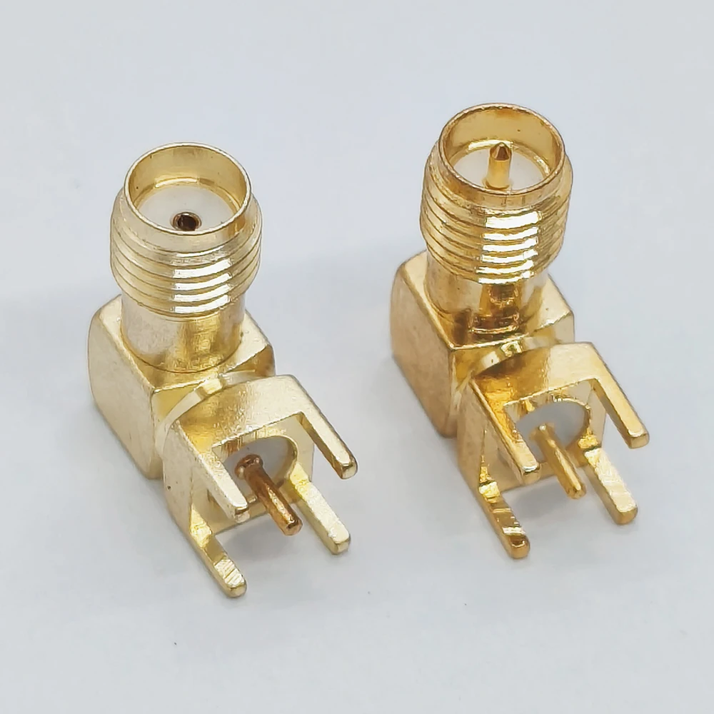 5 Stück SMA-KWE 90 ° Winkel-RF-Stecker SMA PCB-Montage, verlängertes Gewinde 14,5/17/19/20/23mm, vergoldeter Koaxial-Antennenanschluss – Detail 4