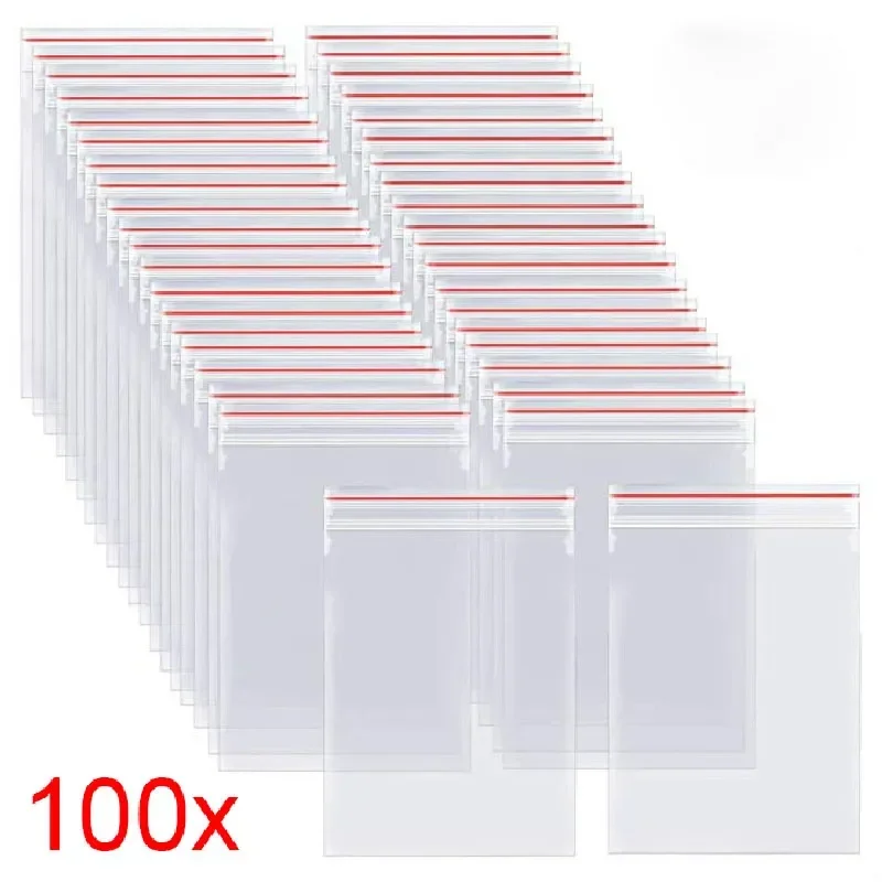 100pcs/pack Self Seal Clear Plastic Poly Bag Resealable Zip Bags Food Storage Package Reclosable Vacuum Fresh Bag