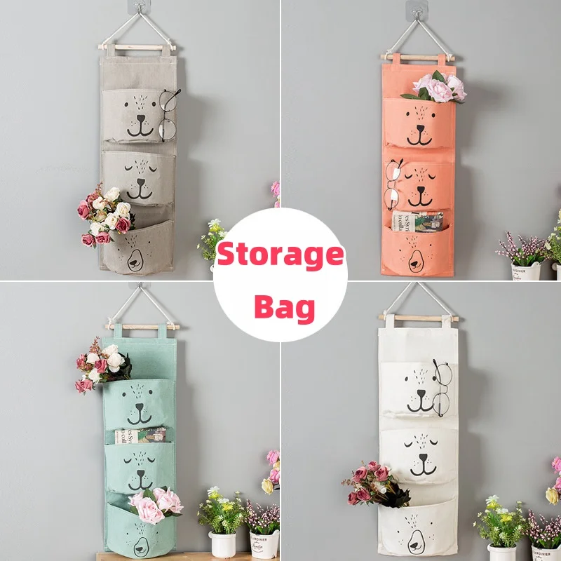 

Storage Bag Wall Hanging Bag Home Creative Cotton and Linen Fabric Wardrobe Organization Three Bags Storage