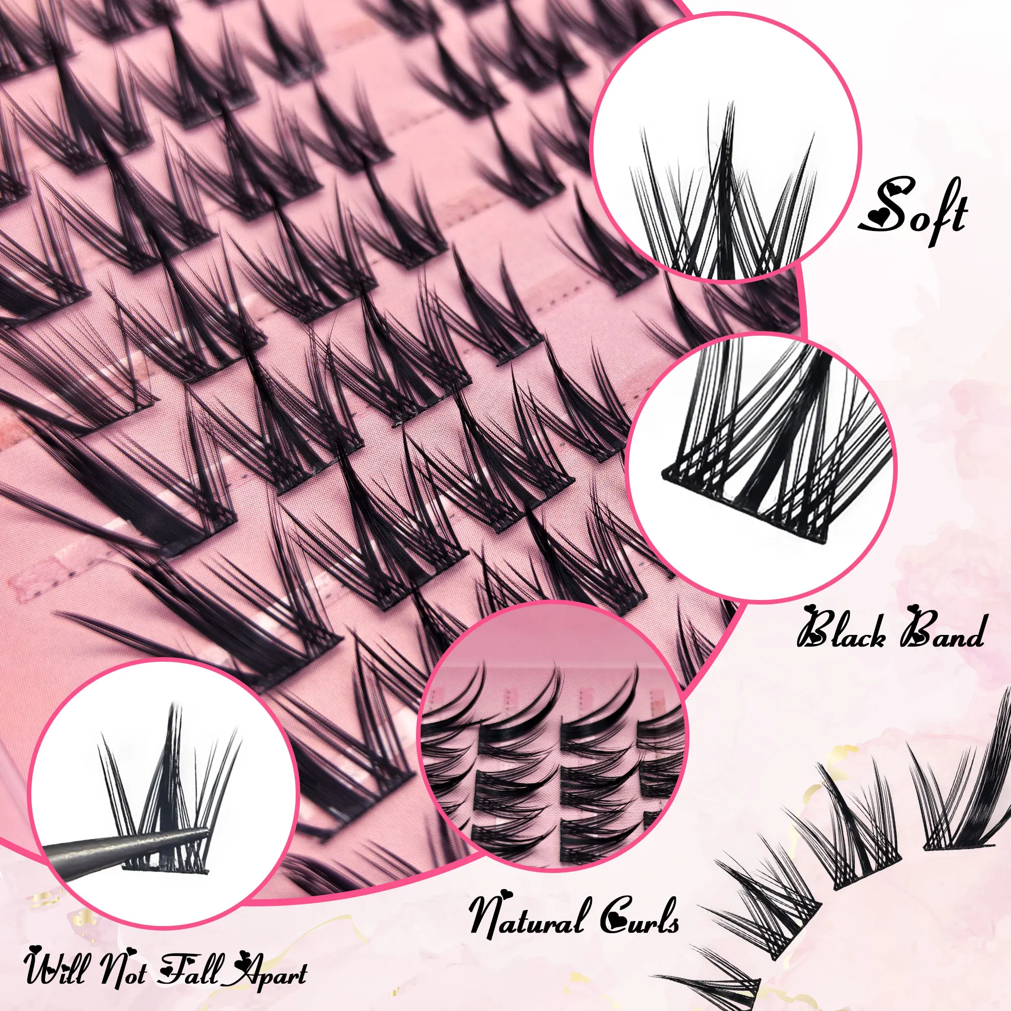 Kit de pestañas postizas D I Y de 96 velocidades, esponjosas y gruesas, para un aspecto natural y voluminoso de ojo de zorro, incluye pegamento y pinzas.