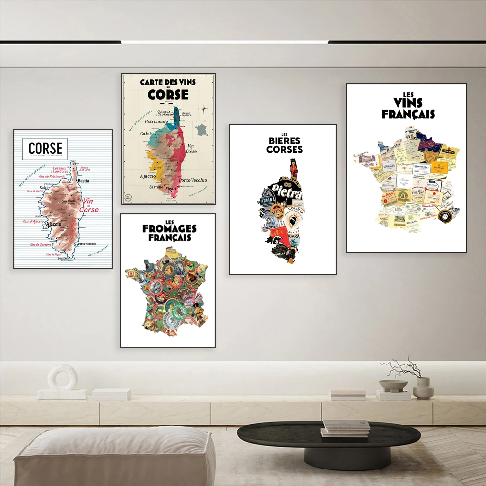 Corsica wine map, Corsica beer map, Corsica vintage map, France cheese map poster, gift for Corsica lovers