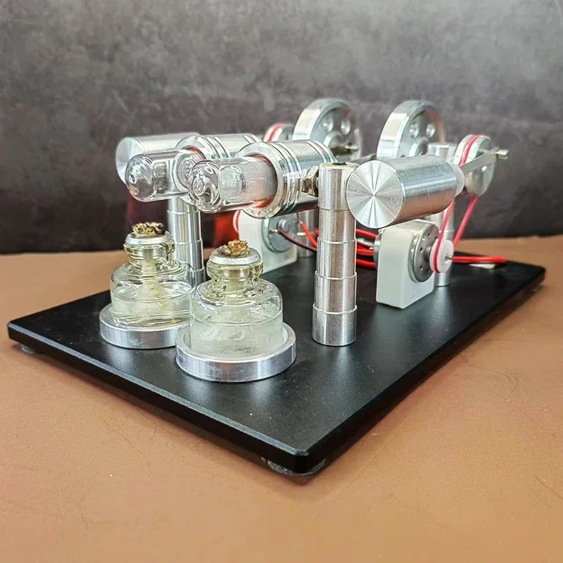 Four Cylinder Stirling Engine Generator Model Mini Engine High Power DC Motor Metal Science Experiment Toy