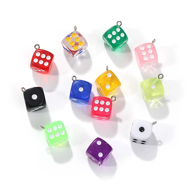 12Pcs 14X17MM 12 Color Transparent Dice Earring Pendants Miniature Figurines Resin Cabochon Charms Making Accessories