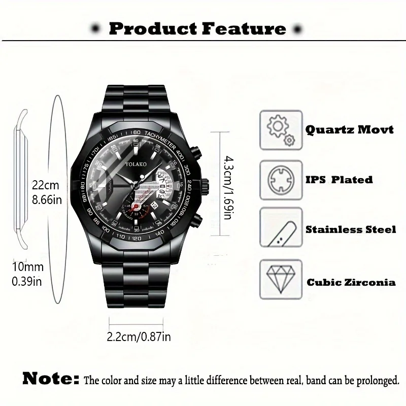 Hot Sale Fashion Business Men\'s Calendar Steel Wrist Watch Double Dial Quartz Watch