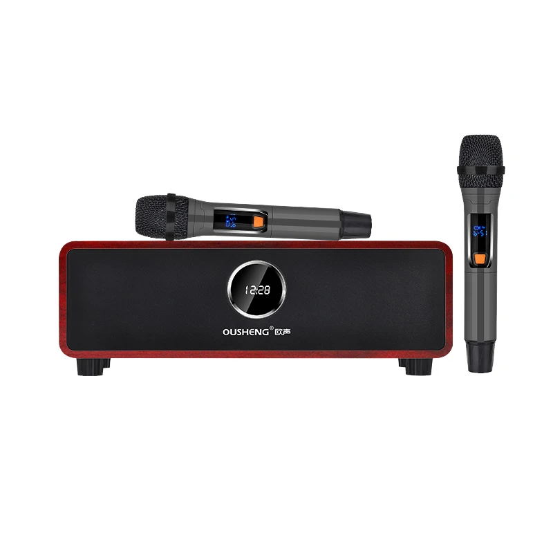 Professional Retro Wooden For 5.0 Karaoke Speaker Subwoofer 50-100W Output 2 Handheld Mics Voice Control Home Theatre