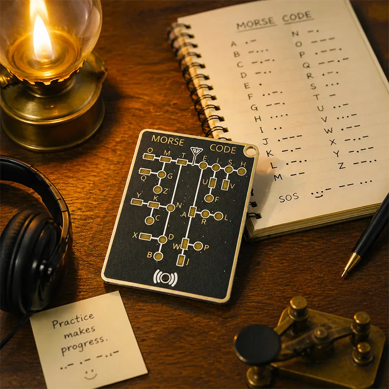 Morse Code Practice Trainer Card Professional PCB Style With Interactive Signals, Encryption Learning Device For Adult Operators