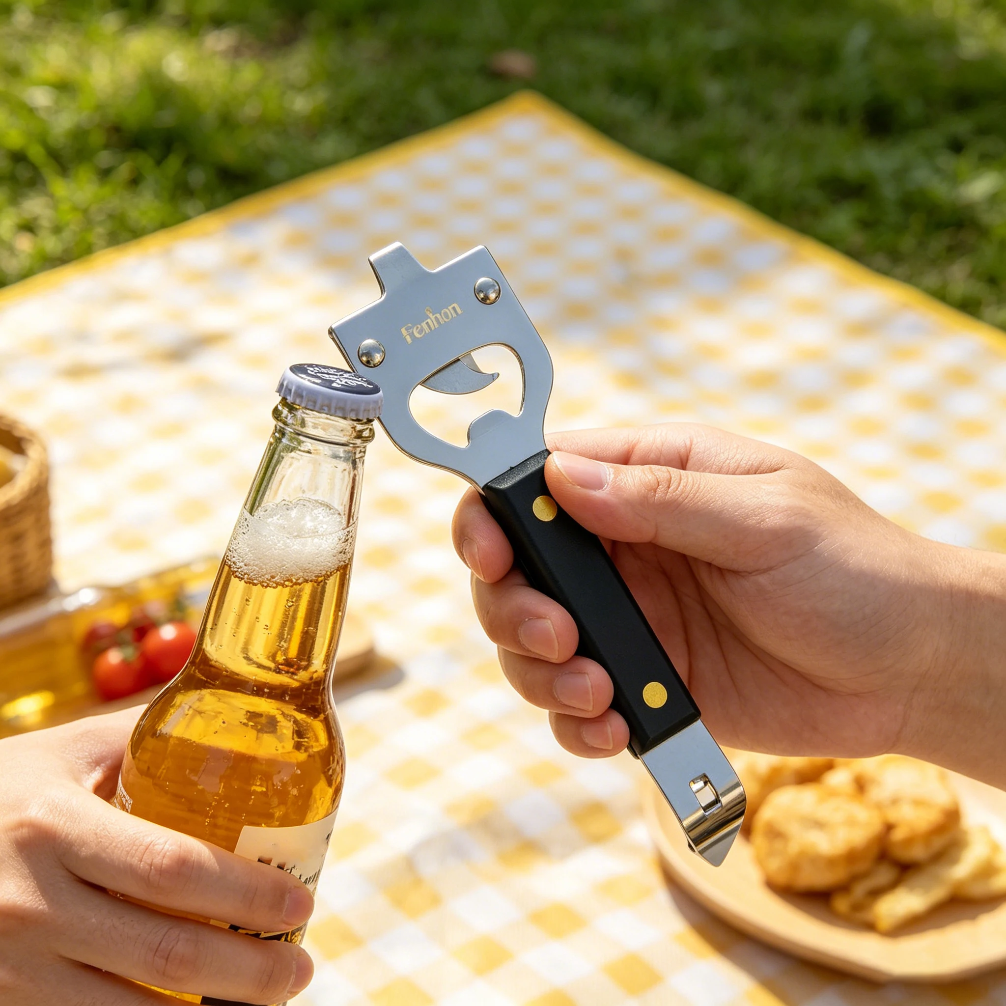 Multifunctional Stainless Steel Four In One Can Opener Beer Bottle Cap Opener Outdoor Picnic Tool