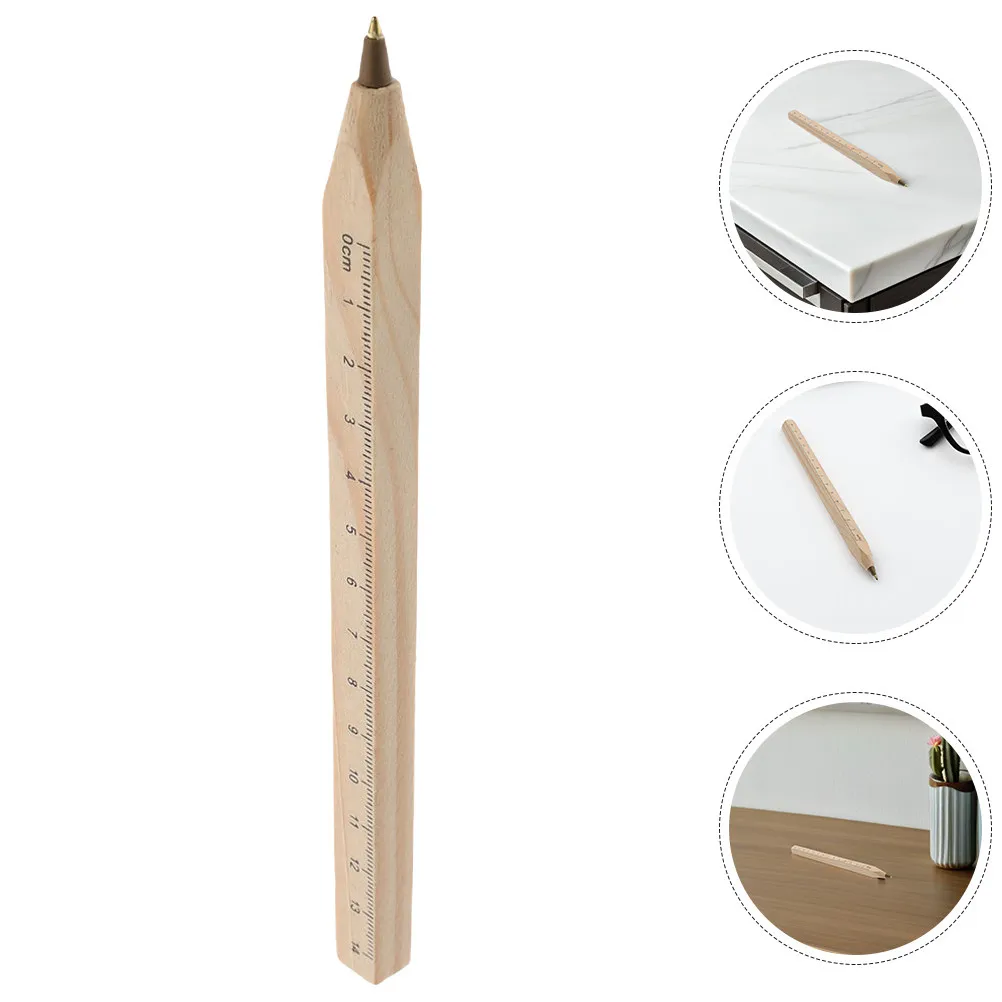 

8Pcs Wooden Ballpoint Pens Dual Function Ruler Square Grip Smooth Writing Office School Meeting Signature Pens Creative