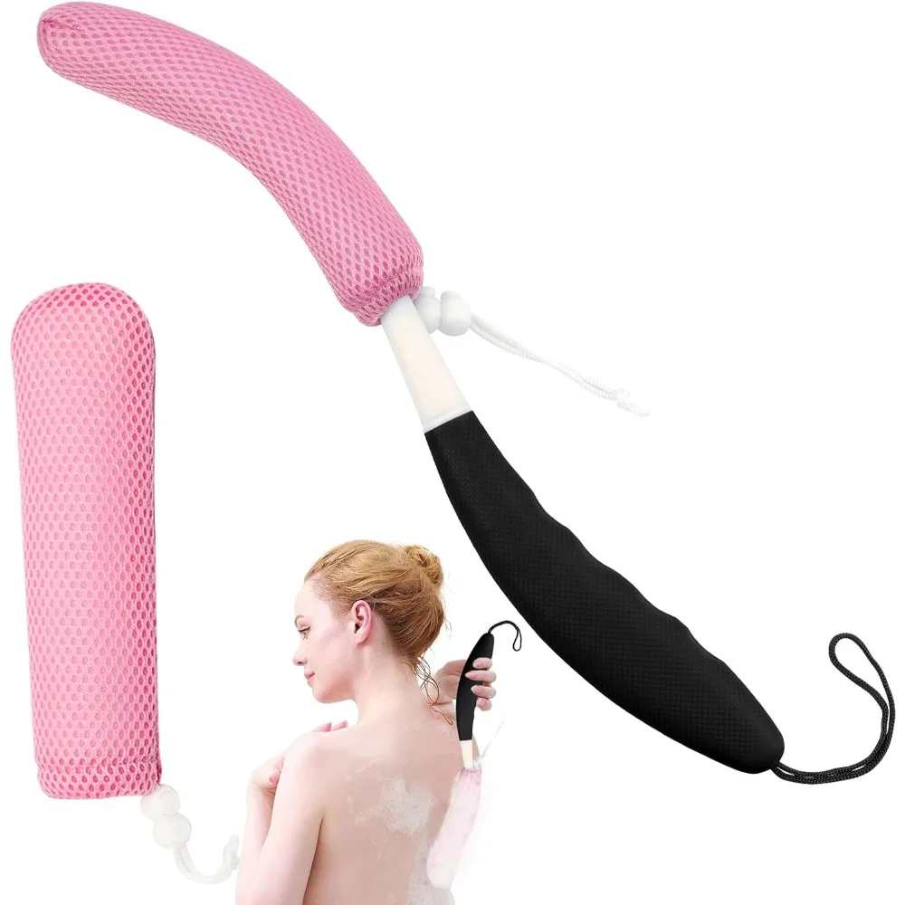 

Щетка для ванны для спины 15,35 дюйма с губкой, сетка для мытья спины с изогнутой длинной ручкой, щетка для ванны и тела для пожилых людей, для купания и S