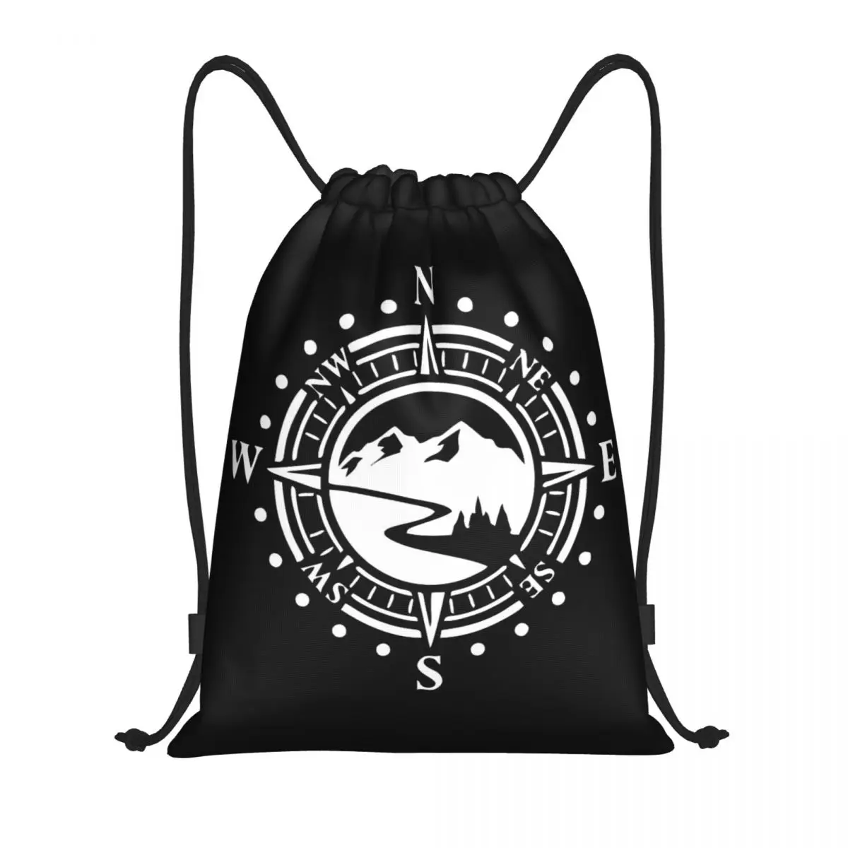 Mountain Road With Compass Drawstring Backpack Sports Gym Bag for Men Women Navigation Training Sackpack