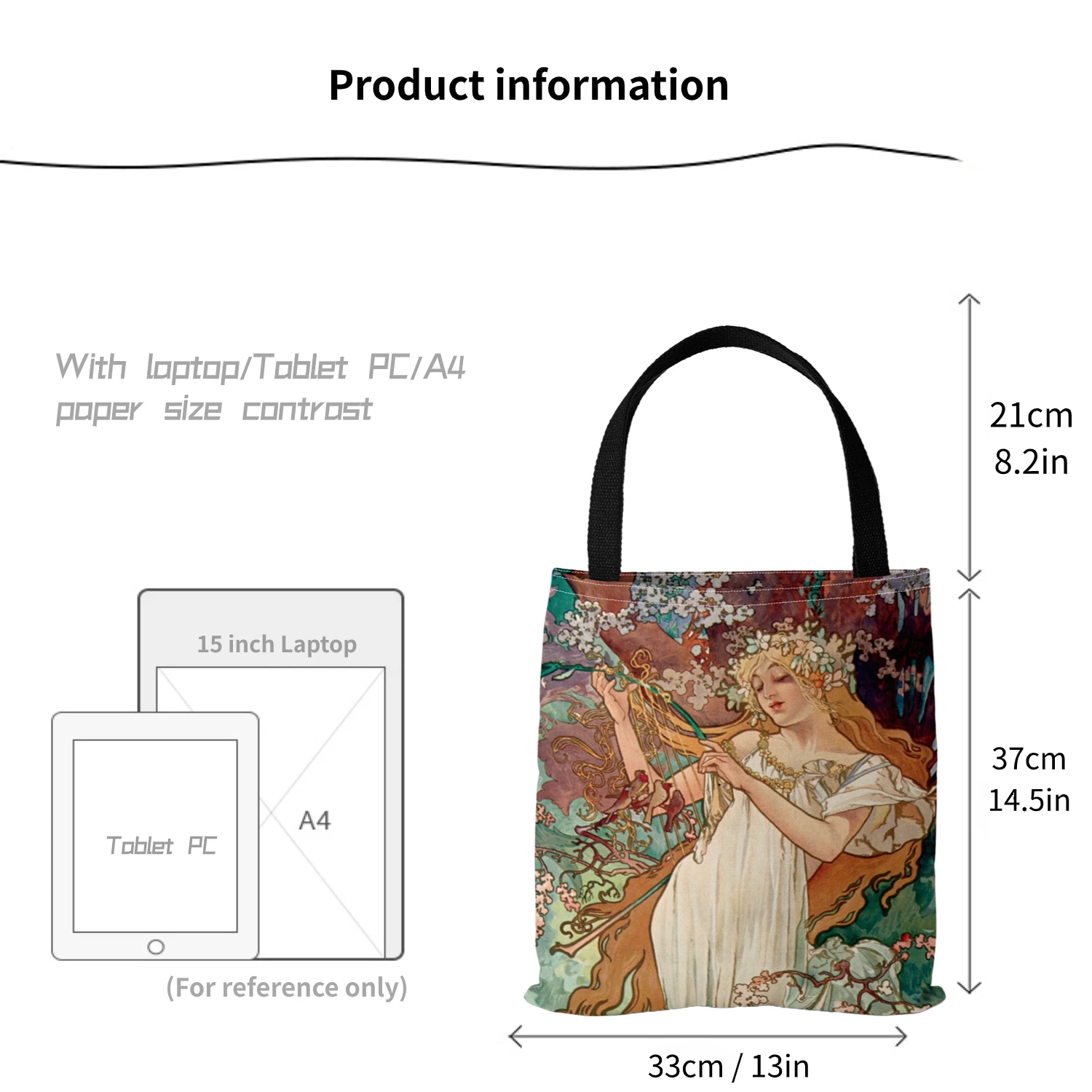 Musa Four Seasons Series Canvas Bag Spring, Summer, Autumn and Winter Quadruple Painting Tote Bag, Retro Canvas Shopping Bag