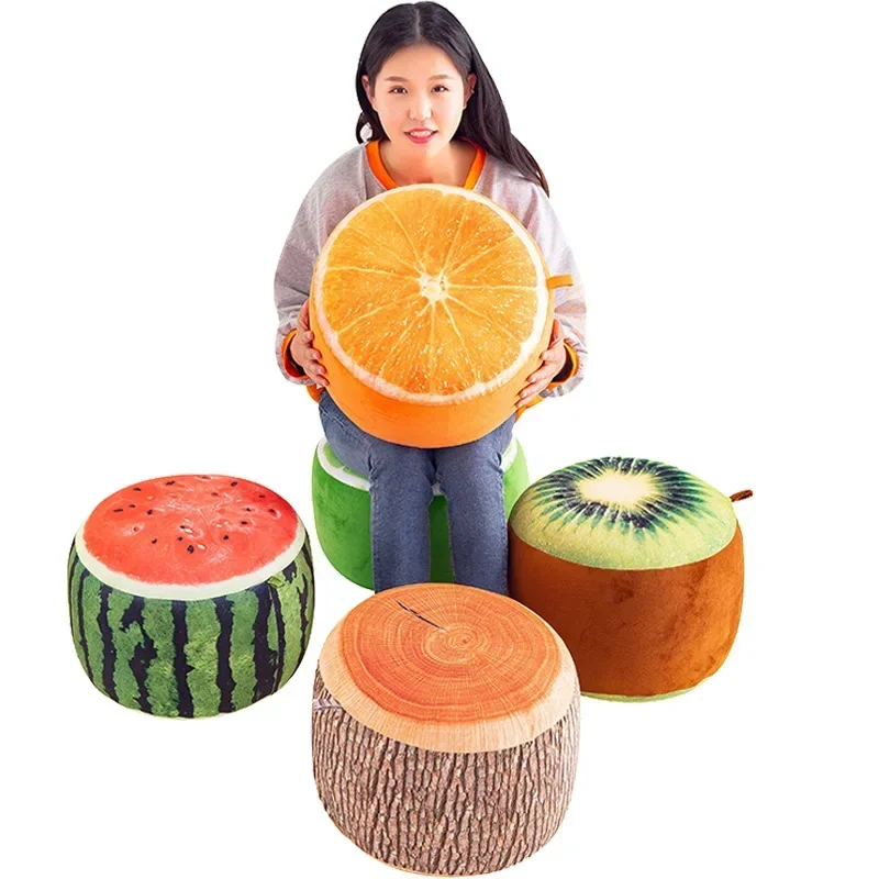 Inflatable Stool Thicken Cotton Cover Cartoon Plush 3D Fruit Inflatable Pouf Chair Lovely Children Cushion Stools Portable 1PC image 2