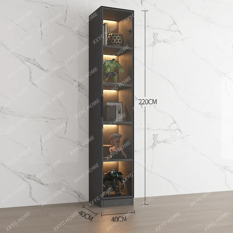 XX.Living room TV side next to vertical cabinet storage glass display solid wood bookcase background wall narrow side cabinet