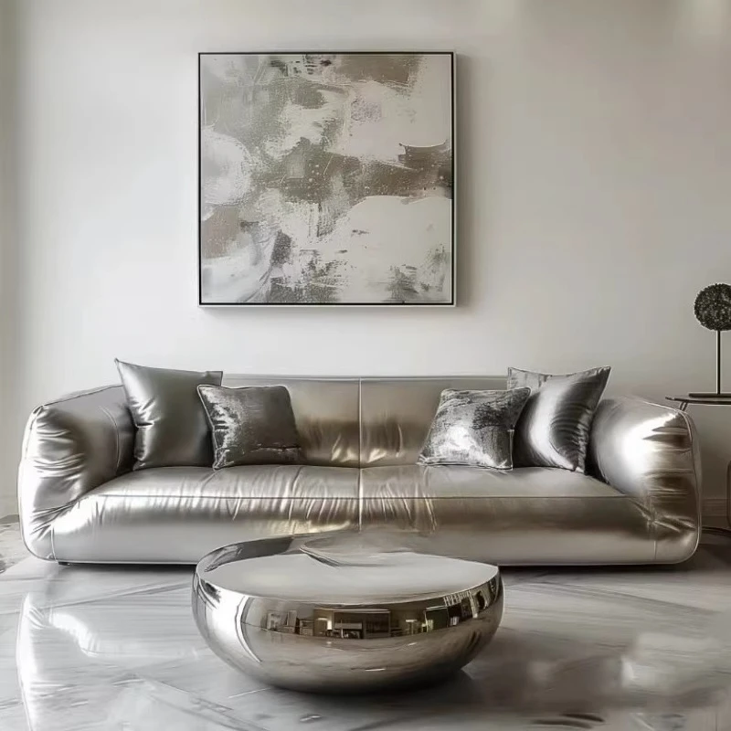 

Studio Studio Store Lobby Silver Pearlescent Leather Sofa
