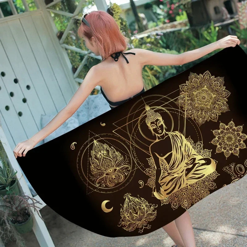 Mysterious Buddha Statue Microfiber Beach Towel Large Absorbent Rectangle Bath  Women Sports Yoga Mat Home Sofa Table Cover