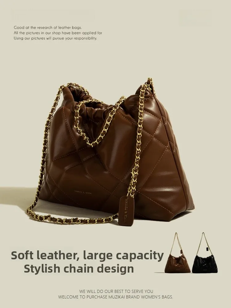 

MuziKai Soft Leather Quilted Chain Underarm Bag Modern Neutral Style Magnetic Buckle Closure Daily Commuter Bag Tote Bag
