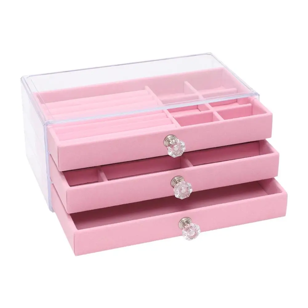 Three-layer Flannel Jewelry Box Drawer Jewelry Box Necklace Jewelry Large Earrings Acrylic Transparent Storage Box H2Z8