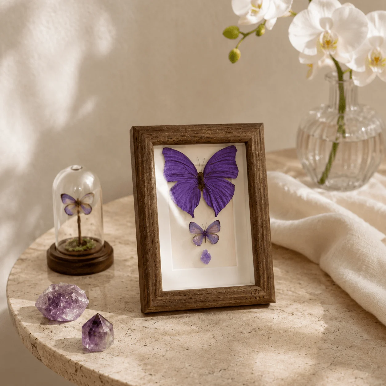 Vintage Purple Butterfly, Double Butterfly with Raw Uruguay Amethyst, Vintage Curiosity Natural Art Tabletop Keepsake Gift