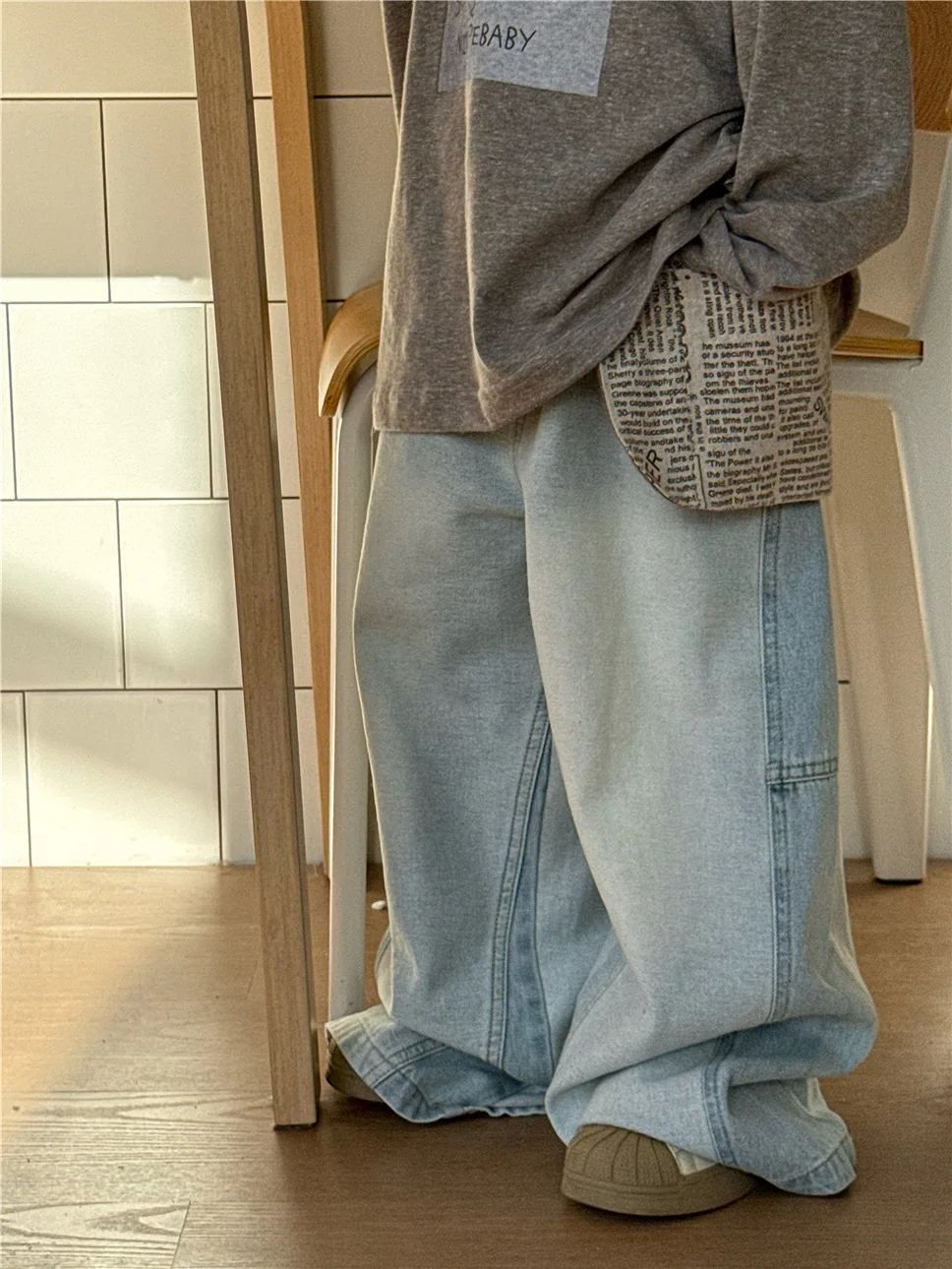 

2025 Autumn Children's Jeans Retro Light Blue Splicing Middle Boys' Elegant Cowboy Pants