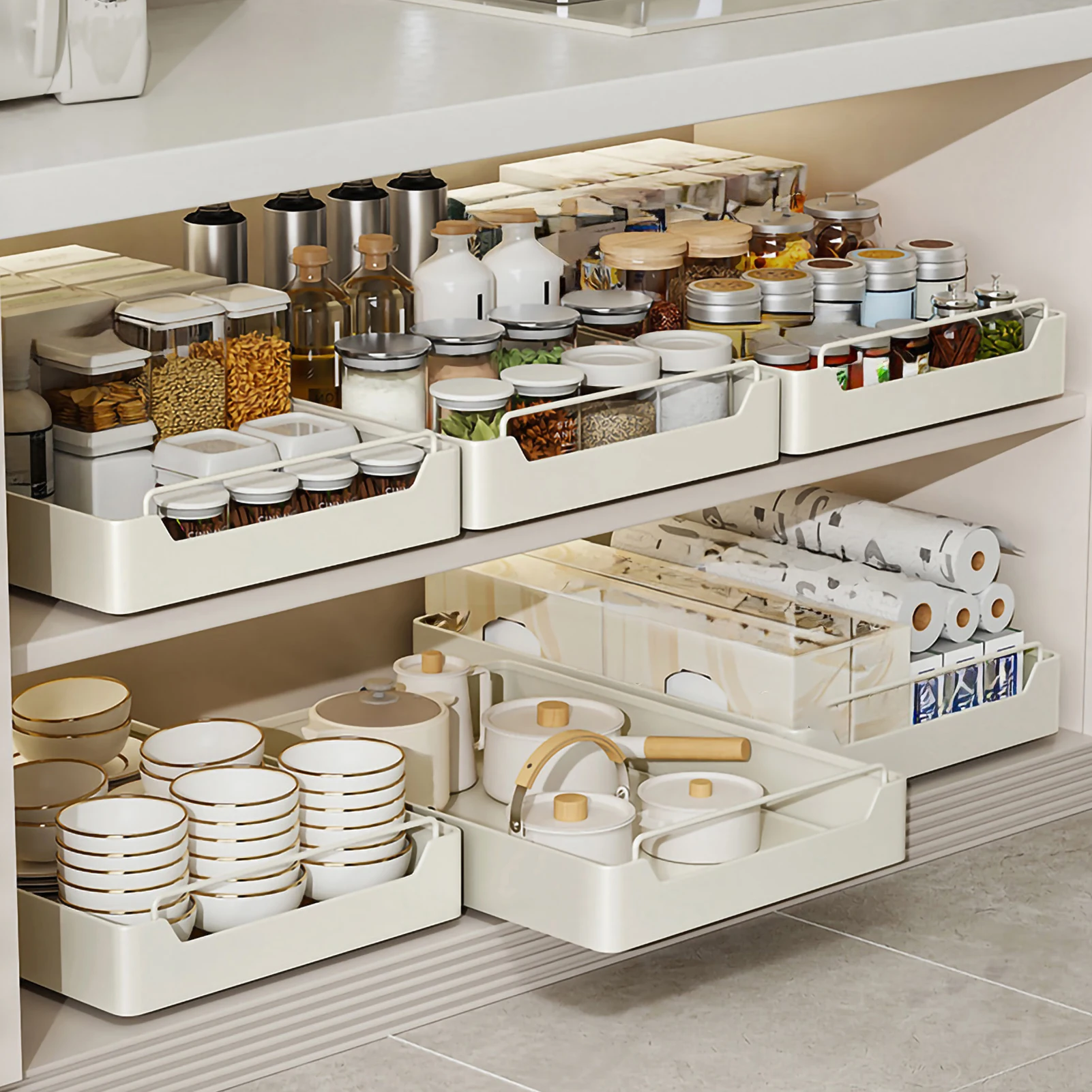 

New Kitchen Storage Rack with Slide Rails Pull-out Kitchen Drawer Type Storage Tray Spice Box Storage Rack Cabinets Organizer