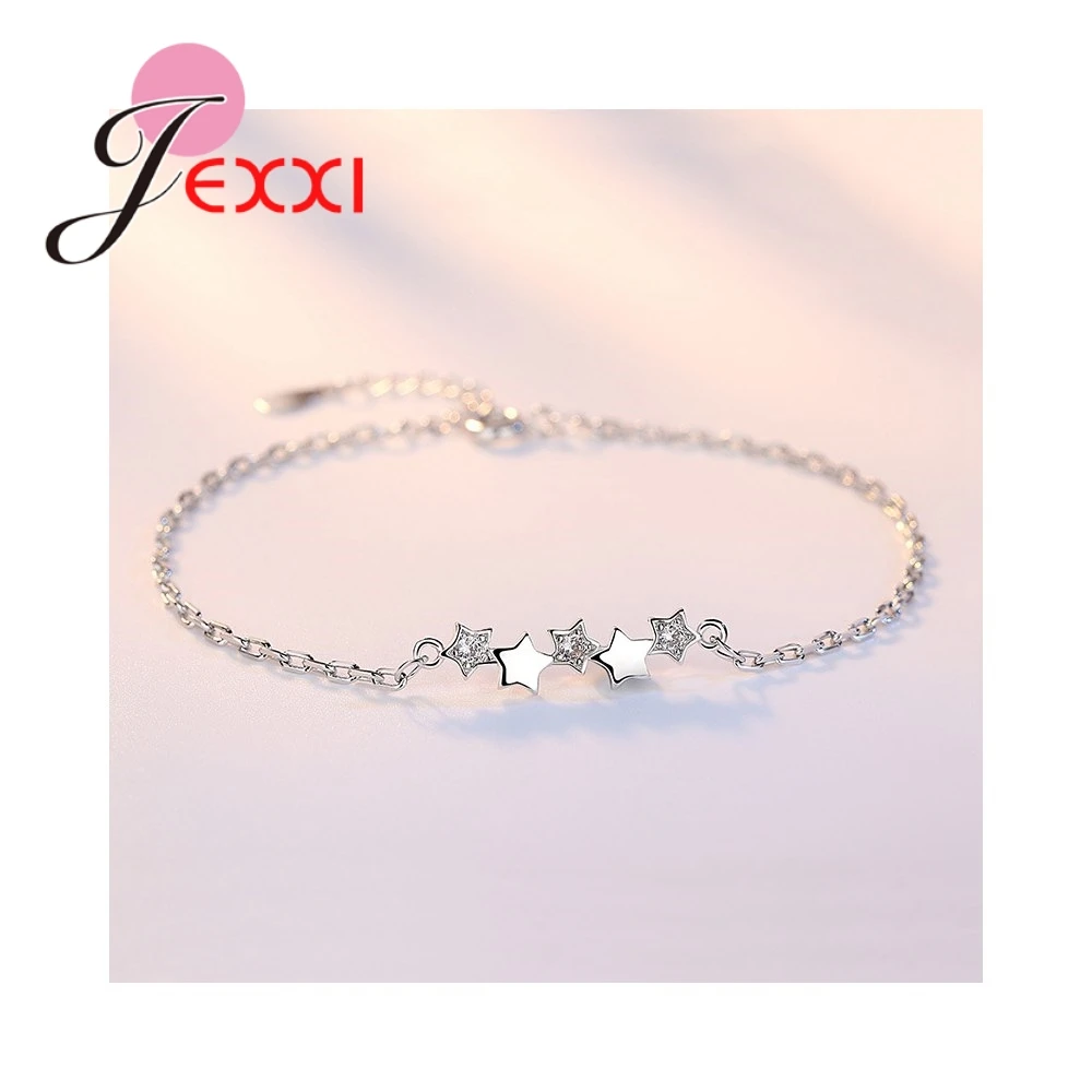 New Arrival Big Promotion Beautiful Small Stars Pure 925 Sterling Silver Bracelets Top Quality Gift For Women Girls Wedding