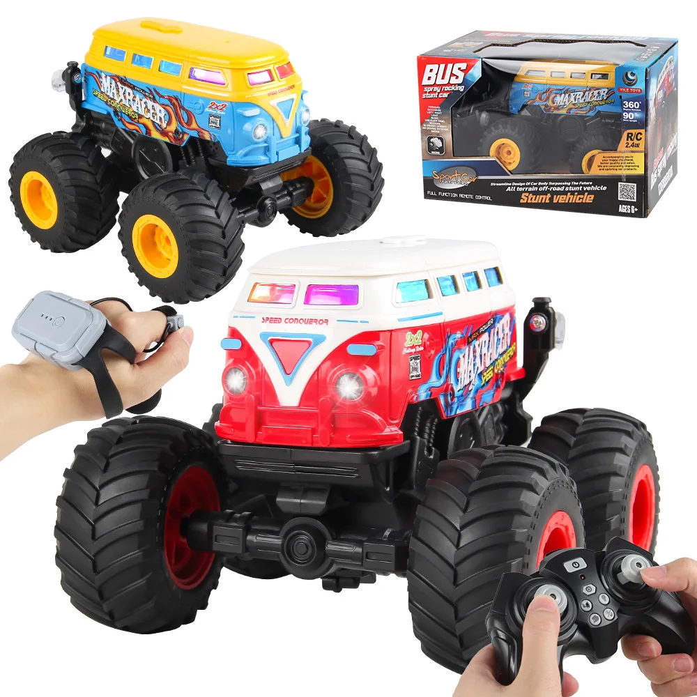 RC Bus Truck Stunt Car 2.4G Wrist Watch Remote Control Spray Lights Music Off-Road Climbing Vehicle friend Toy