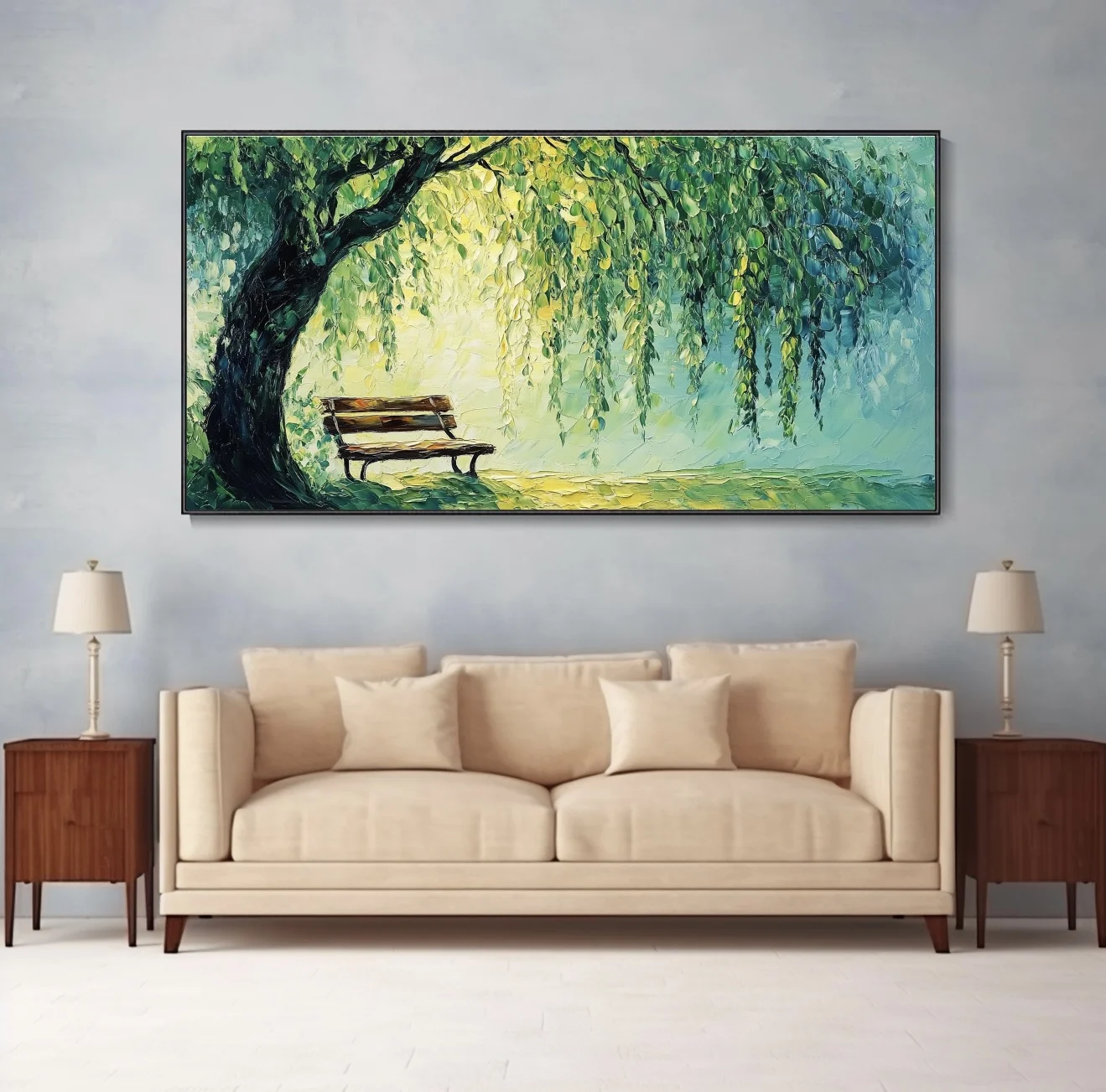 Spring Natural Landscape Wall Art Vibrant Green Life Tree Canvas Oil Painting 3D Abstract Textured Palette Home Living Room Dec