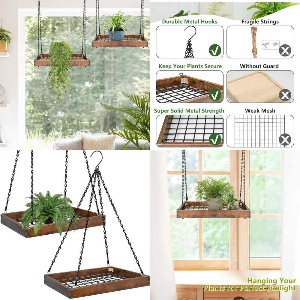 

Plant Hanger Indoor Outdoor, 16" Large Hanging Planters or Indoor Plants Hanging Plant Holder Wood Metal Hanging Plant Shel Larg