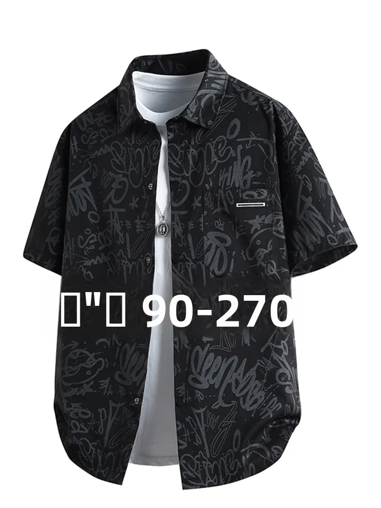 

Loose Fit fiti Floral Men's irt ort Sve Casual Faion Summer Clothing plus Size Coat with Collar for plus Size Men