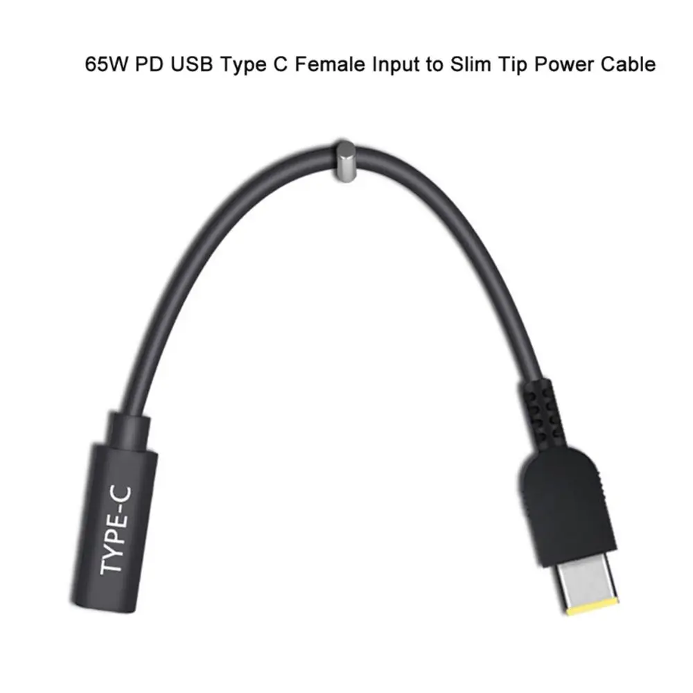 Laptop 65W USB-C PD Charger Charging Cable Type-C Female to Square Slim Tip Power Cord For Lenovo Yoga 2 Pro 13 Thinkpad