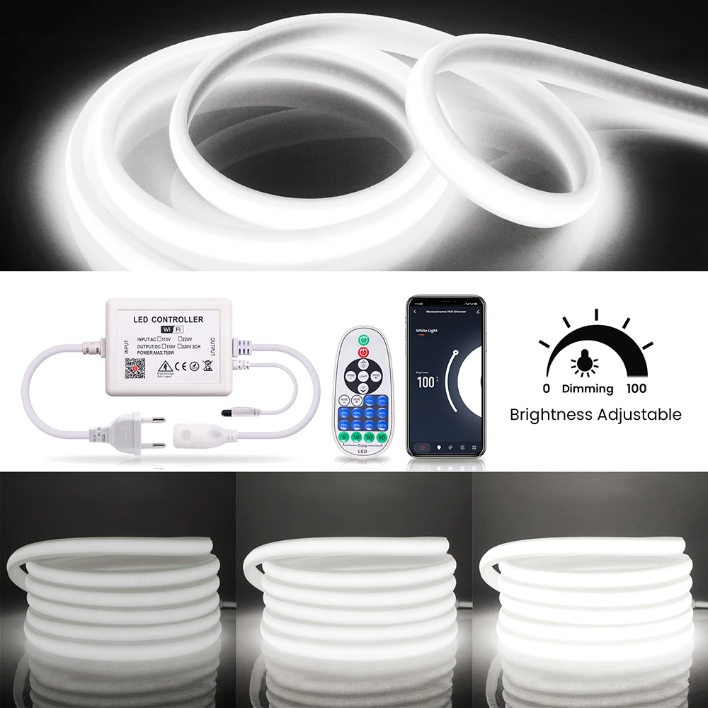 Imagem -03 - Wall Touch Cob Led Neon Strip Light Wi-fi Bluetooth Controle Remoto Kit de Energia Regulável Lâmpada de Silicone Flexível 288 Leds 220v 23key