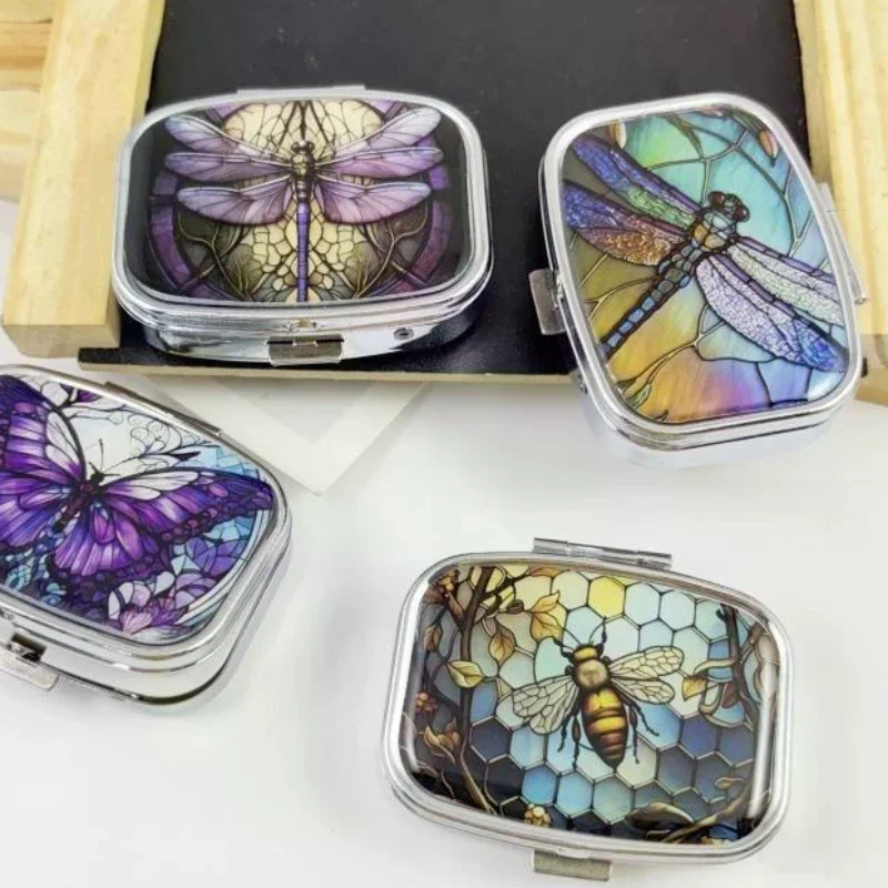 2 Compartment Metal Pill Box Square Leakproof Small Portable Pill Container for Travel Purse Storage