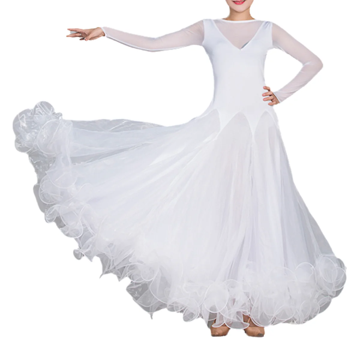 Rosa Gesellschaftstanzkleid Ballkleid Lyrische Tanzkostüme Weißes Walzerkleid Flamenco Spanische Tanzkleidung Ballkleid